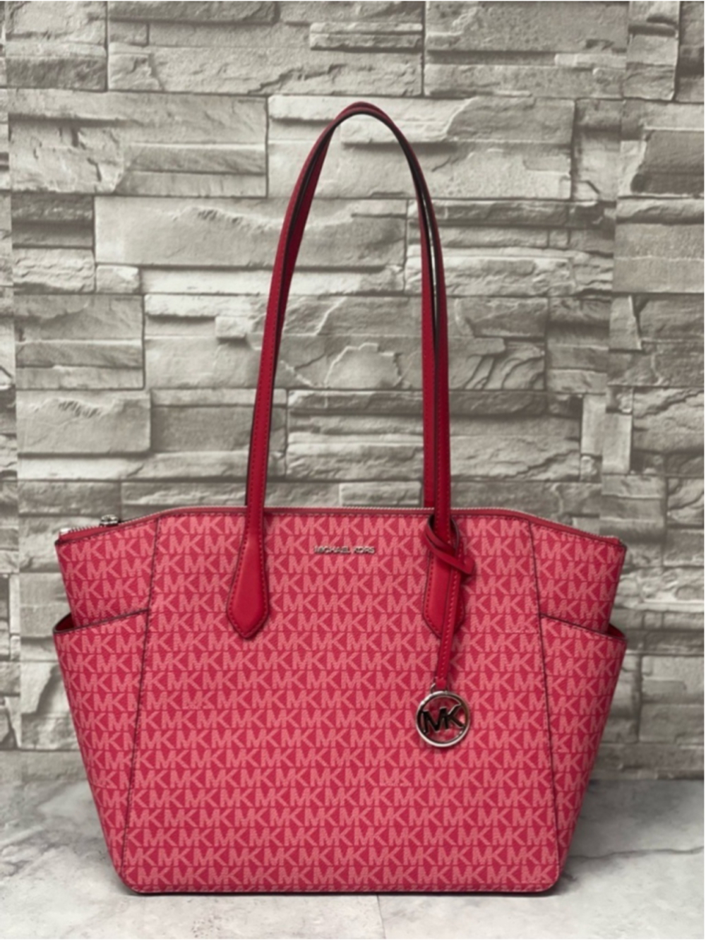 Michael Kors Marilyn Tote & Matching Wallet MK Logo Dark Raspberry - Picture 8 of 16